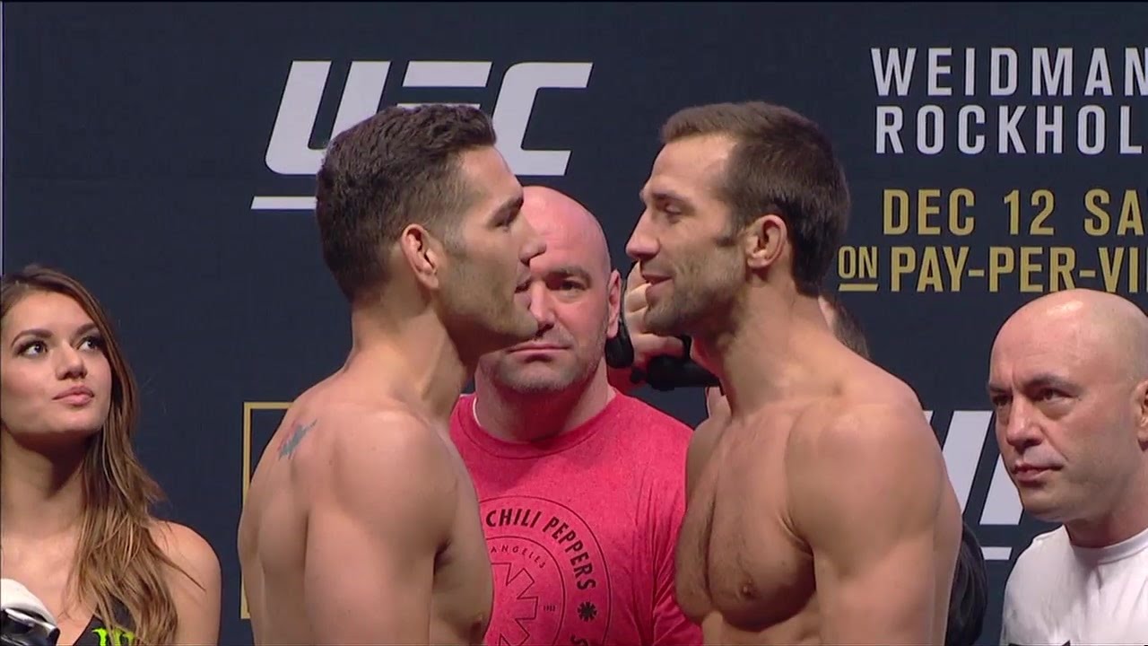 Chris Weidman and Luke Rockhold talk trash during their staredown