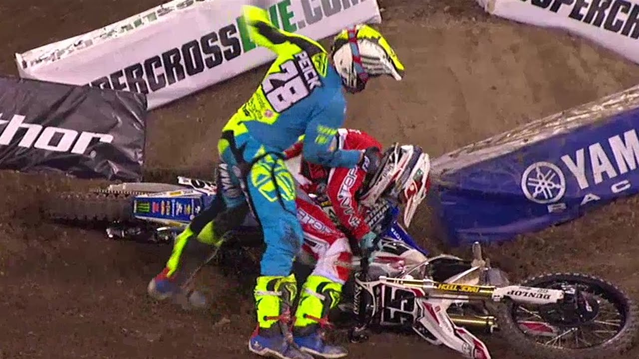 Riders fight after crash at Supercross  event